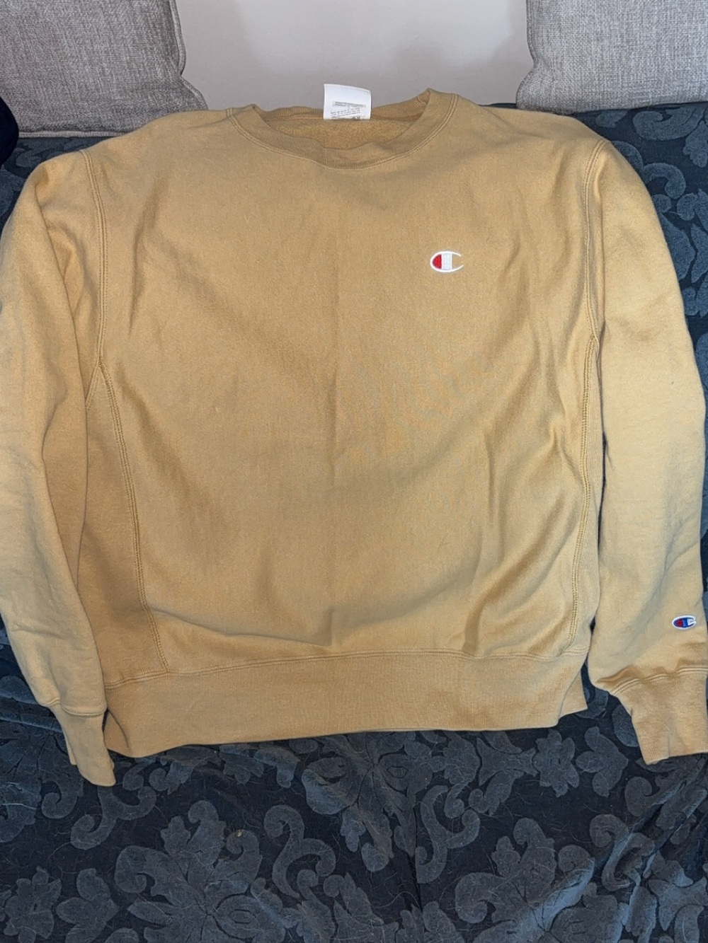 Champion Crewneck Sweatshirt in Caramel Tan with Logo